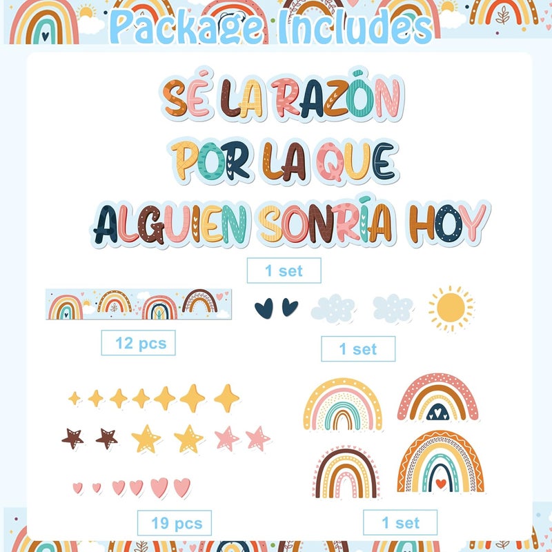 HemerVows Boho Spanish Motivational Bulletin Board Decorations, Be The Reason Someone Smiles Today Bulletin Board Set, Positive Back to School Supplies for Classroom Office Decor - Image 3